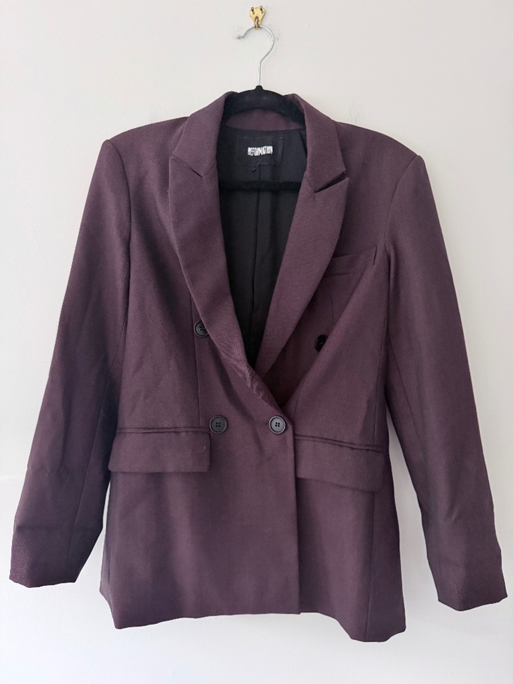Reformation Deep Plum Doubled Breasted Blazer Jacket Lined Pockets Tailored